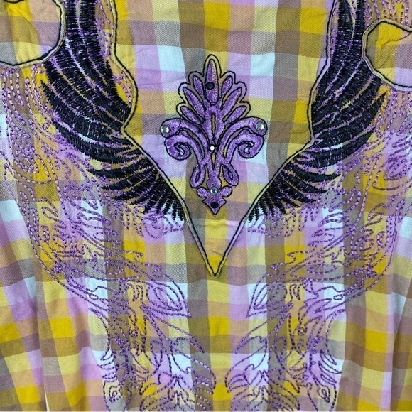 Wrangler Rock 47 Woven Sunbleach Plaid Snap Down Shirt Large Yellow Lilac - Picture 14 of 15